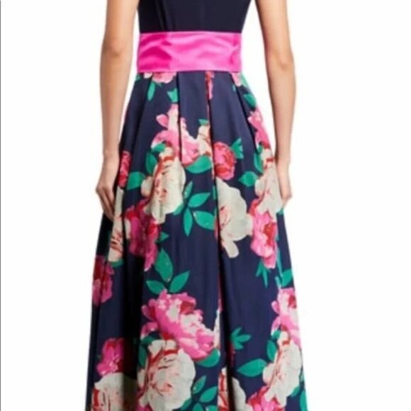 ELIZA J. Maxi Dress Sleeveless Belted Floral Gown in Navy Pink size 4 - Picture 12 of 14